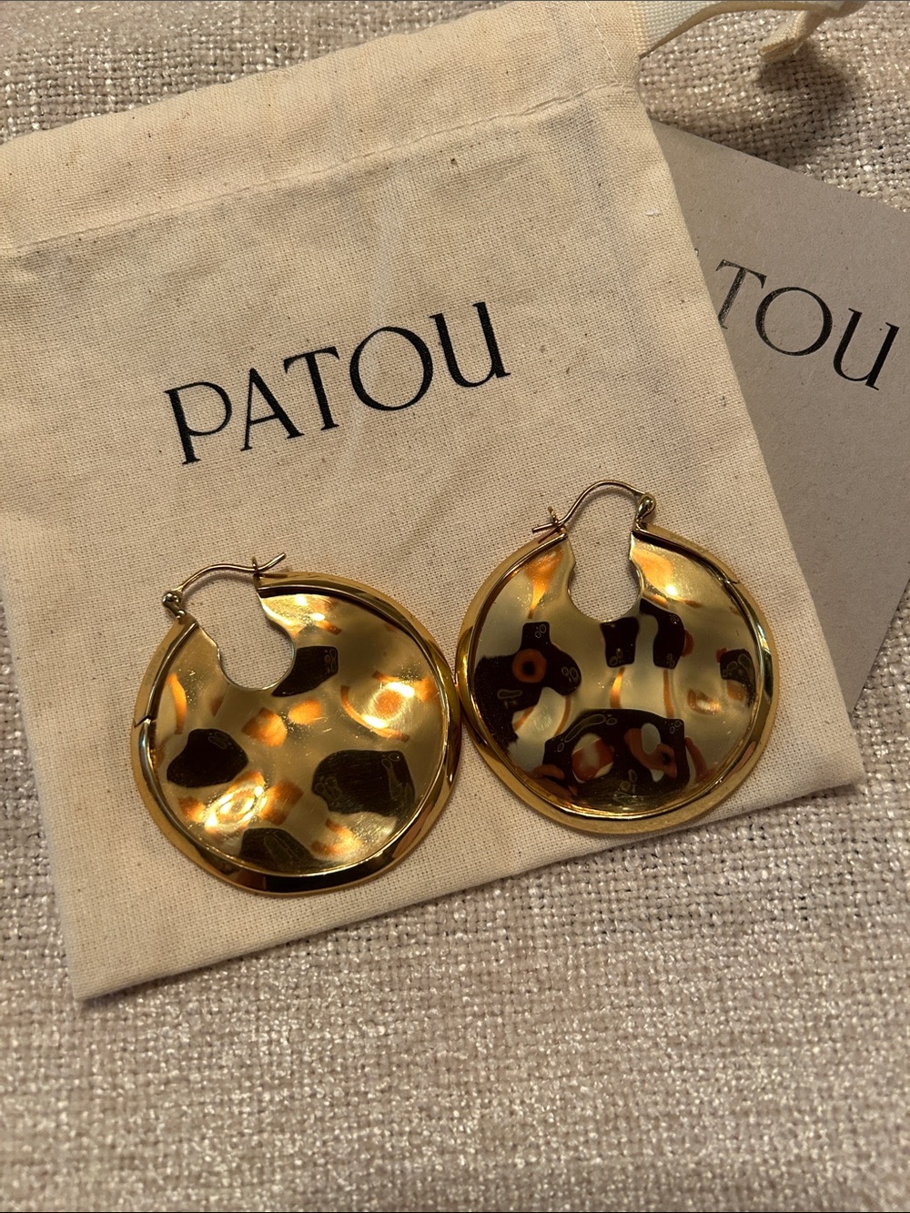 Patou Circle Earrings, NWT, brass